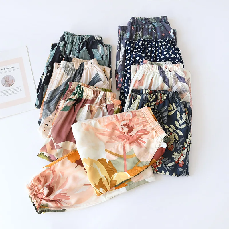 

Ladies' cotton pajama pants simple Loose trousers women summer Viscose house trousers beamed pants lazy thin pants comfoetable