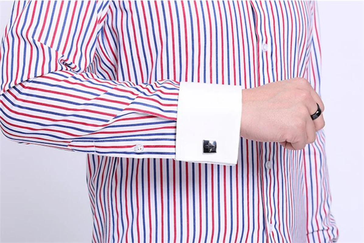 

Quality Men Casual Slim Fit Shirt Mens Long Sleeve Business Dress Shirts French Cufflinks Shirt Male Striped Shirt
