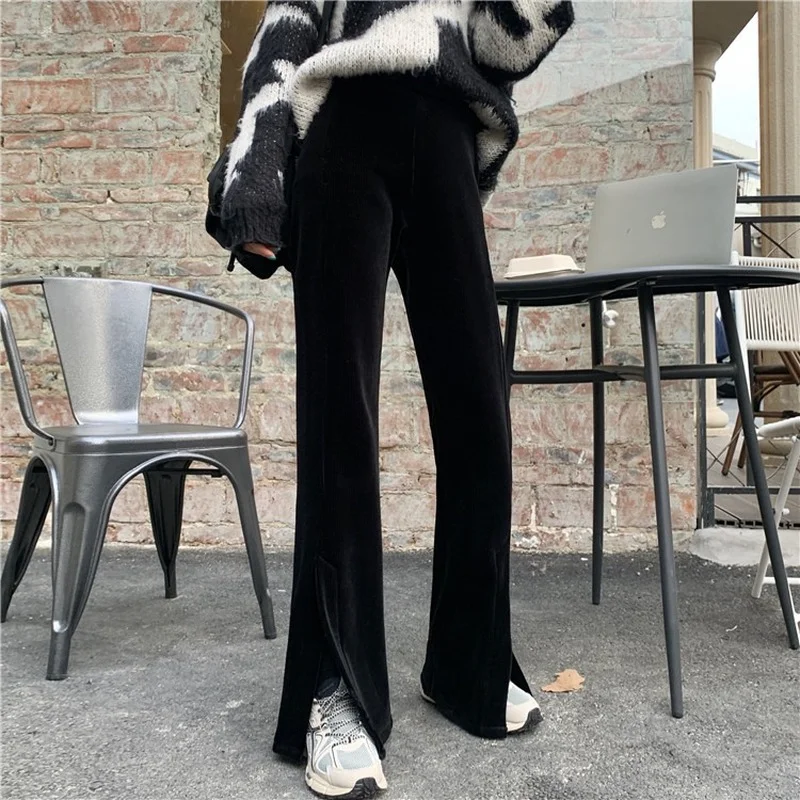 

Blackvelvet Pant Women Autumn High Waist Straight Wide Leg Pants Elastic Waist Split Flared Y2k Pant