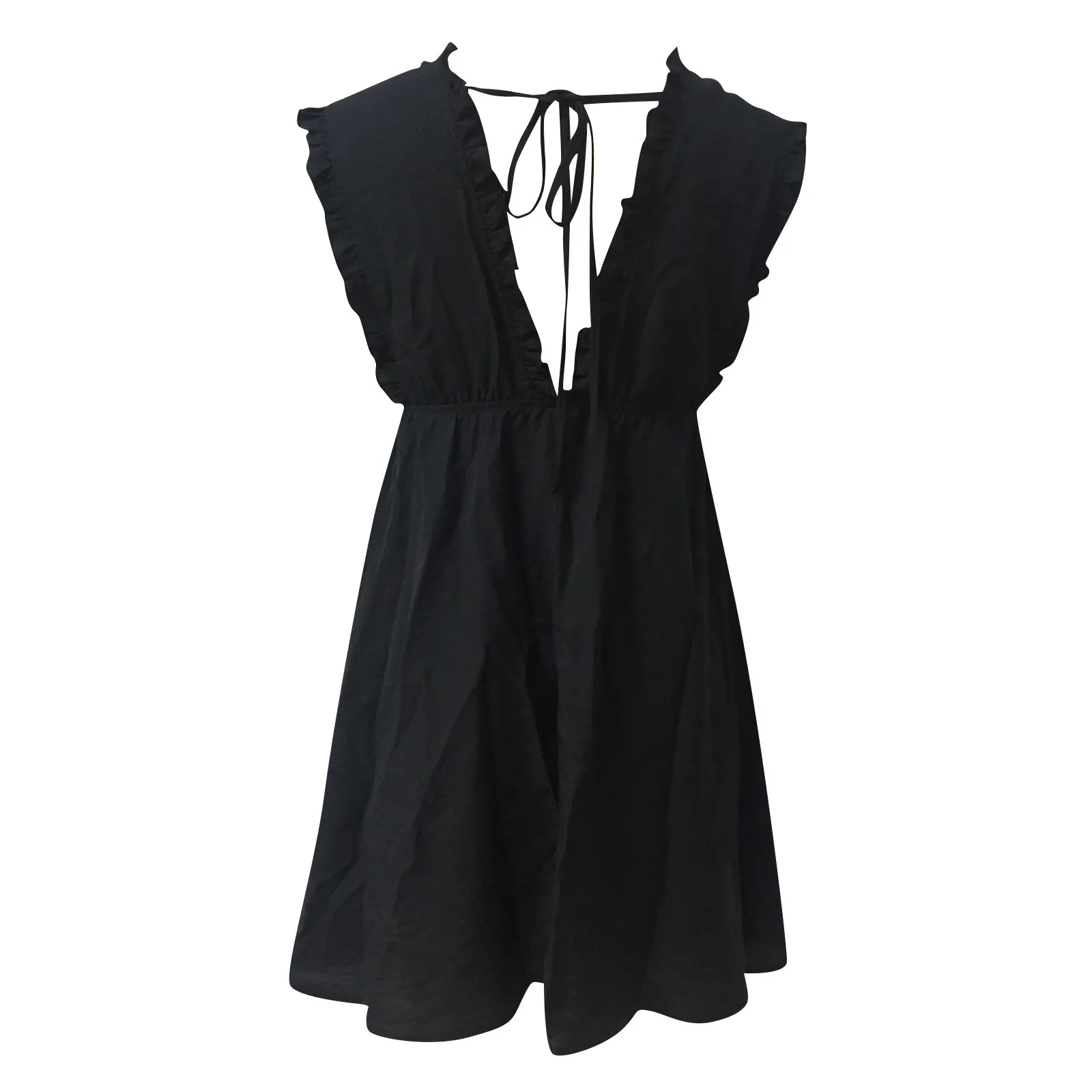 

2021 SumemrWomen Frilled Sleeveless Solid Color V-Neck Mini Dress Halter Mini Dress Women Clothing