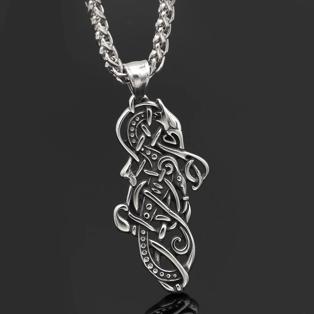 Men Stainless Steel Norse viking Amulet Wolf Ornament Animal Jewelry Pendant Necklace | Украшения и аксессуары