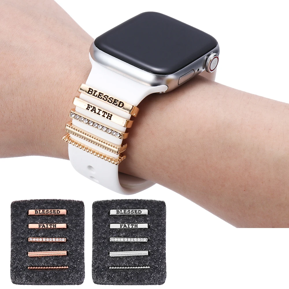 

1SET Letter Engraved Diamond Charms Decorative Ring For Apple Watch Band Strap Trim Ring Silicone Strap Ornament Accessories