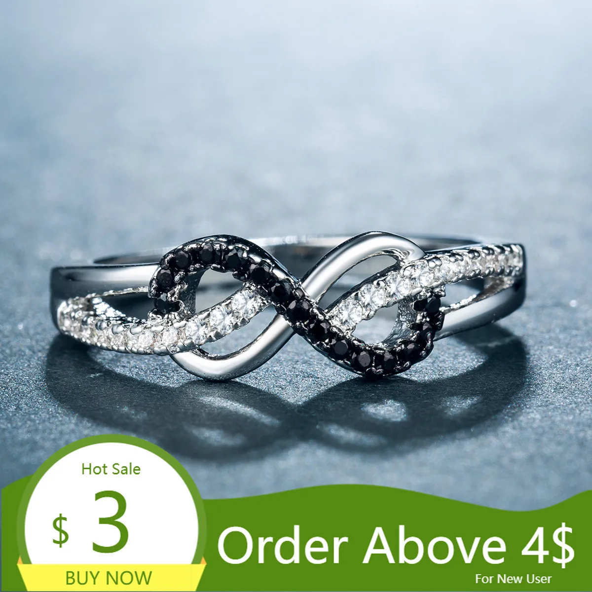 Visisap бесконечное символ черный и белый циркон кольца для женщин модные женские