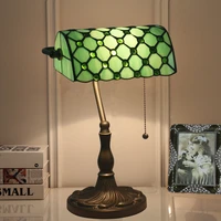 tiffany green glass table lamp with zipper switch american vintage desk lamp green bar cafe bank lamp study light fixture