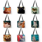 Индивидуальные красочные сумки с принтом кота и масляной живописи, женские сумки, большие сумки, экологичные сумки через плечо для покупок SY0039