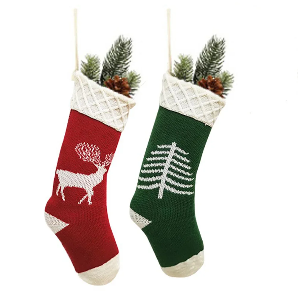 

Knitted Christmas Stockings Extra-long Handmade Knitted Deer Snowflake Gift Storage for Xmas Tree Home fireplace Decoration