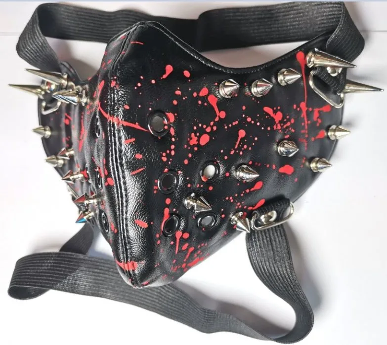 Длинная кожаная маска с заклепками для Хэллоуина вечеринки косплея в стиле