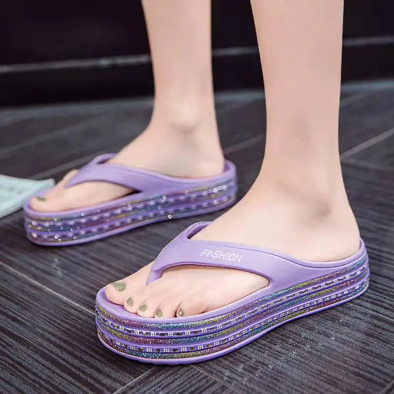 

Women Summer Platform Flip Flops Non-slip Bathroom Shoes Outdoor Beach Sandals High Heels Thick Bottom Comfort Ladies Shoes