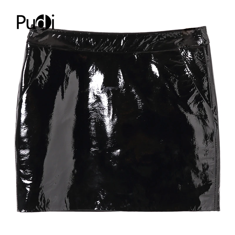 

Women Genuine Leather Skirt Famele Girl Real Sheep Skin Leather A-line Black Color Skirts ST027