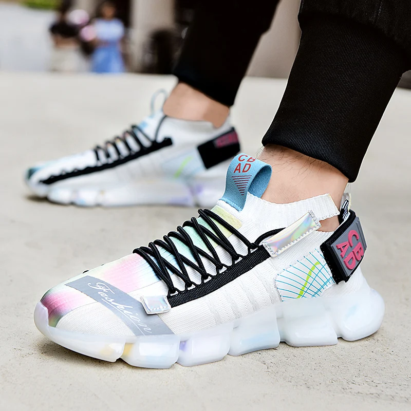 

Casual Men Shoes Comfortable Air Mesh Sneakers For Man Blade Shockproof Popcorn Outdoor Walking Footwear Black Sneakers 39-46