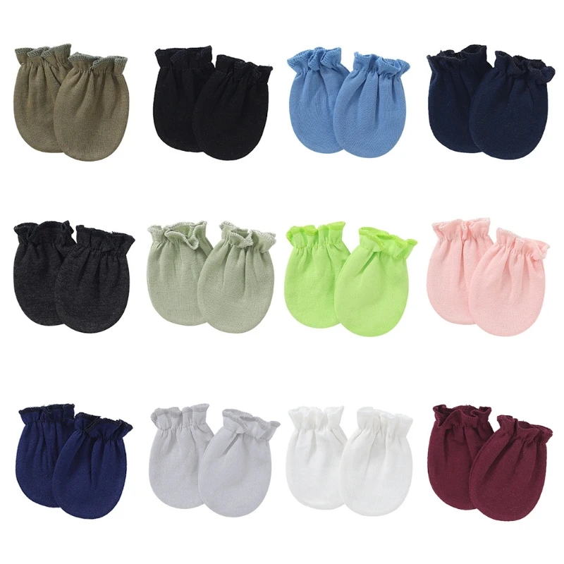 Guantes de algod&oacute;n suave antiara&ntilde;azos para beb&eacute;s, manoplas protectoras de Color s&oacute;lido para reci&eacute;n nacidos, suministros para beb&eacute;s, 1 par-3