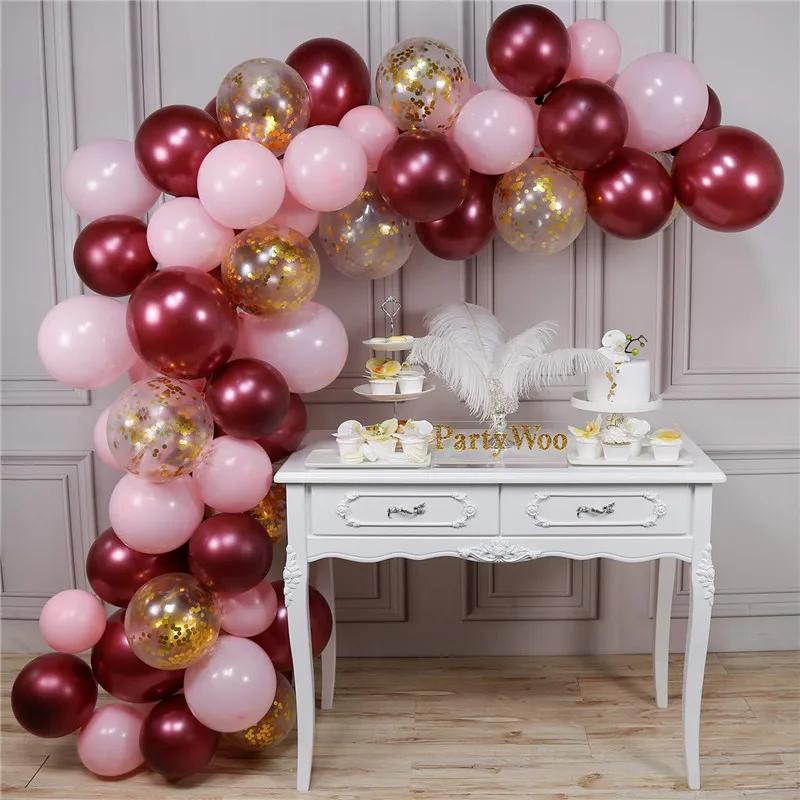 

102 шт., красный, розовый, воздушный шар, гирлянда, арочный комплект, Свадебные вечерние, золотые конфетти, баллон, детские, для дня рождения, ве...