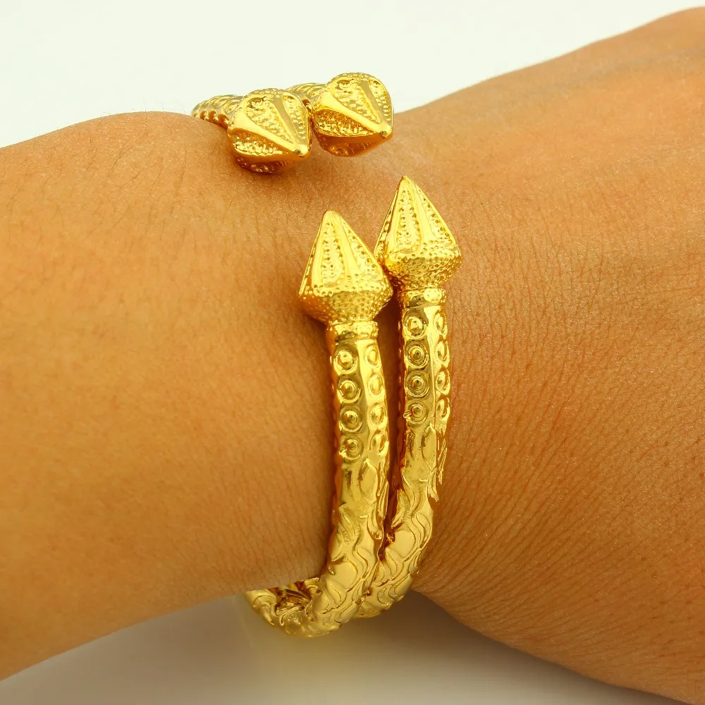 New Arrived African/Dubai Fashion Openable 22k Yellow Gold GF Bangle Engraved Trendy Pattern Bracelet 2 Piece Jewelry Wholesale | Украшения