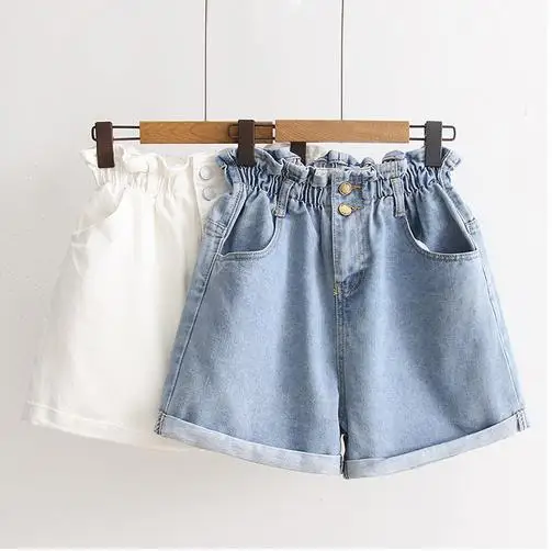 Женские джинсовые шорты с высокой талией прямые синие джинсы эластичной модель