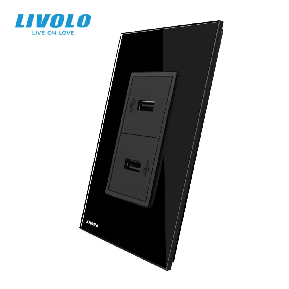 Розетка Livolo стандарта США для спутникового ТВ HDMI com tel видеовилки черное