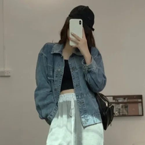 

Denim Jacket for Women Spring Autumn 2021 New Korean Style Long Sleeve Loose Leisure Short Jean Jacket Female Coats Streetwear