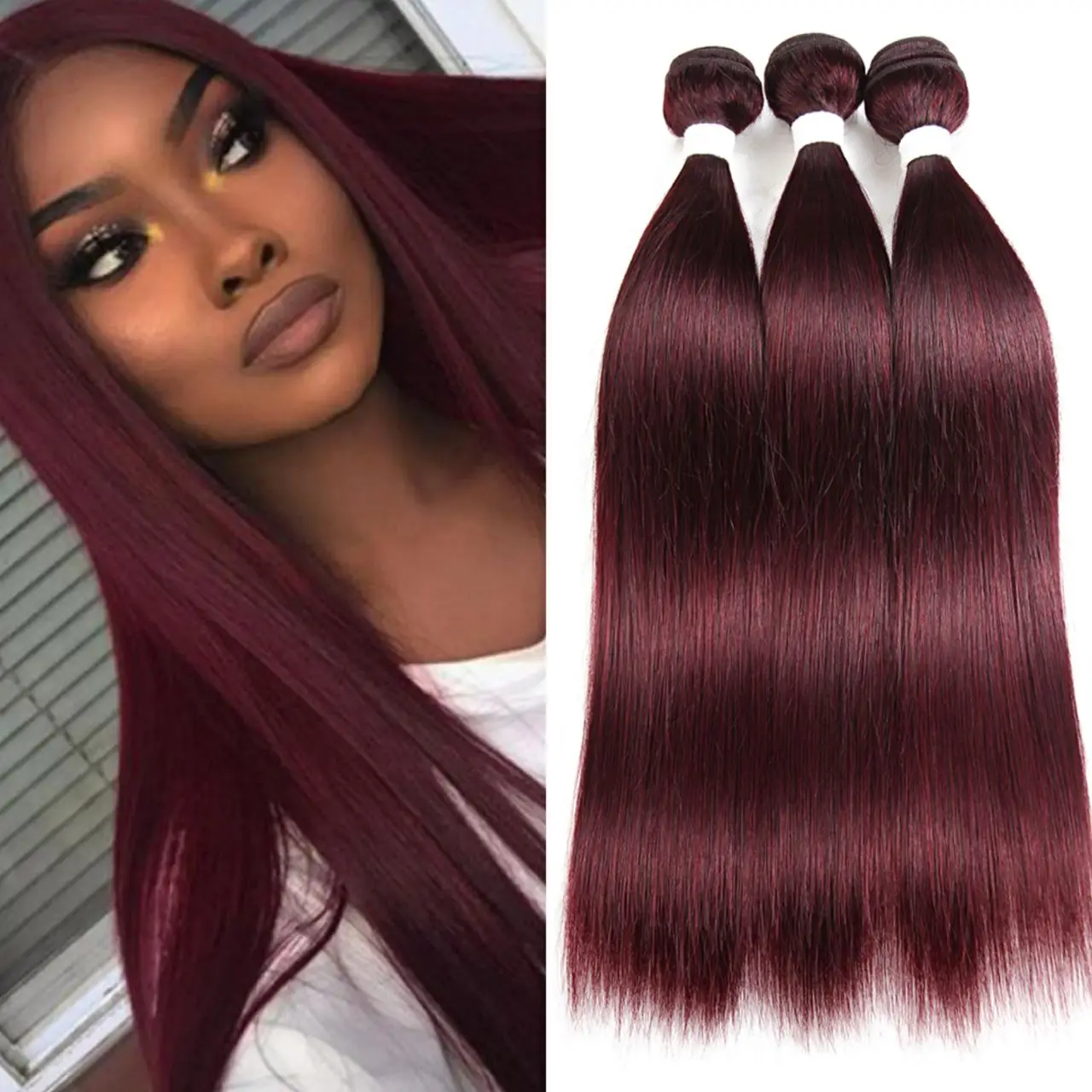 

99J RedWine Straight Human Hair Bundles SOKU Brazilian 100% Non-Remy Human Hair Weave Bundles 3/4 PCS Human Hair Extensions