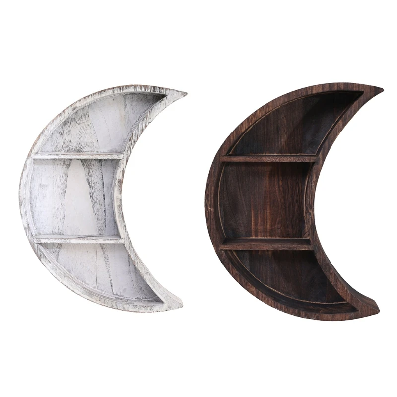 

Wall Hanging Wooden Moon Wall Shelf 3 Tier Crescent Phase Display Shelves Wall Decor Hanging Storage for Living Room