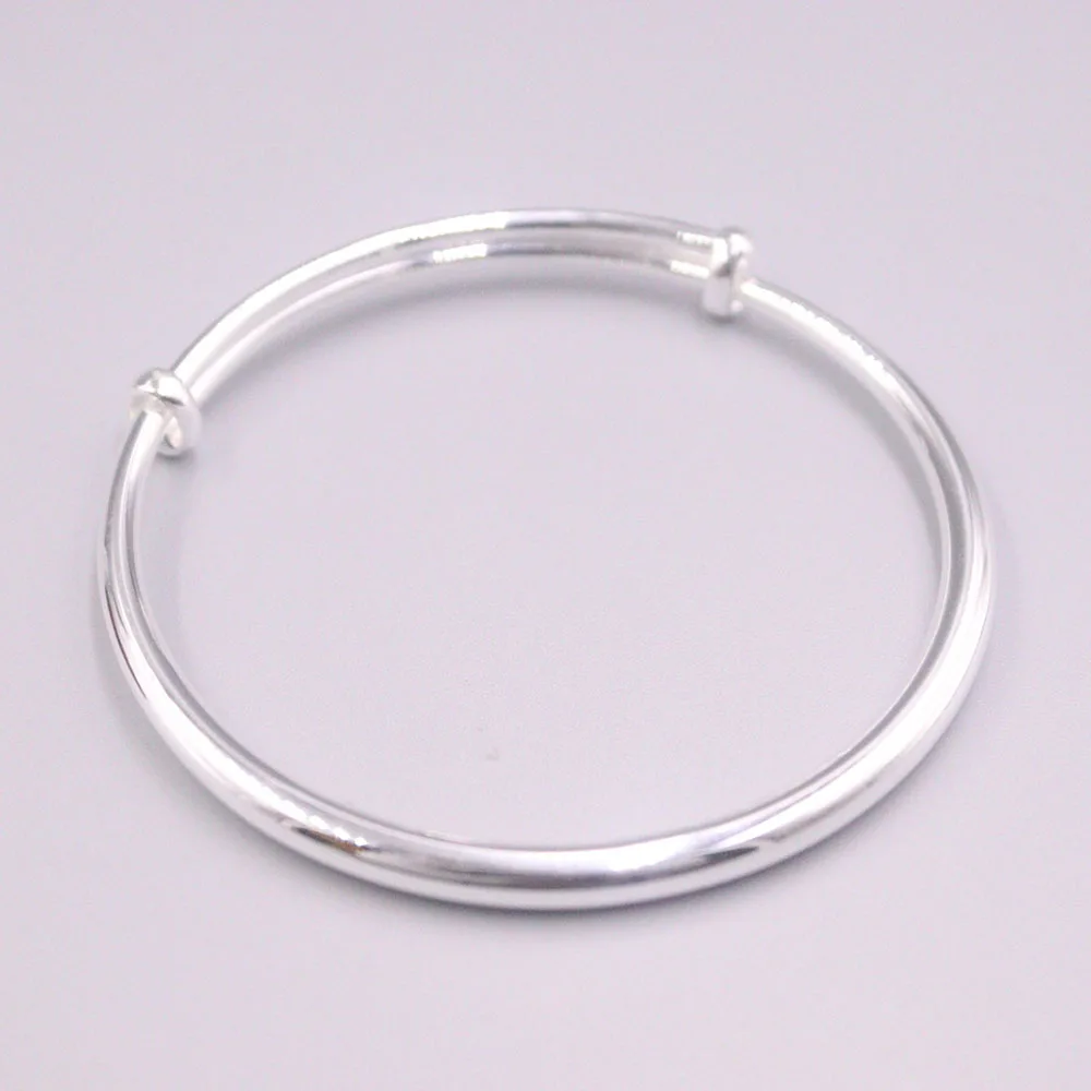 Fine Pure S999 Sterling Silver Bangle Women 4.5mmW Round  Smooth Bracelet 55-60mm 20-21g