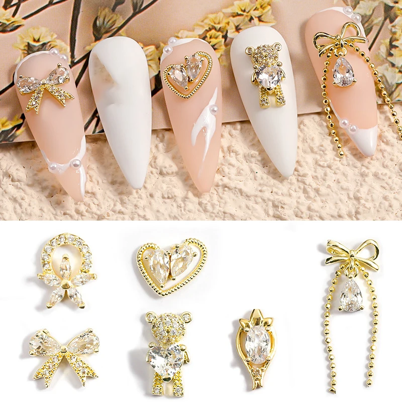 

Сплав для дизайна ногтей кулон в виде банта, циркон, трехмерный медведь, супер блестящие стразы, металлические аксессуары для украшения ног...