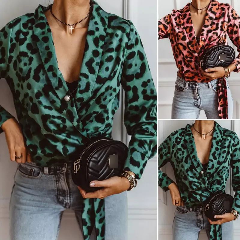 

Women Leopard Print Long Sleeve Shirt Tops Summer Casual V Neck Ladies Loose Blouse Shirts Plus Size S-XL