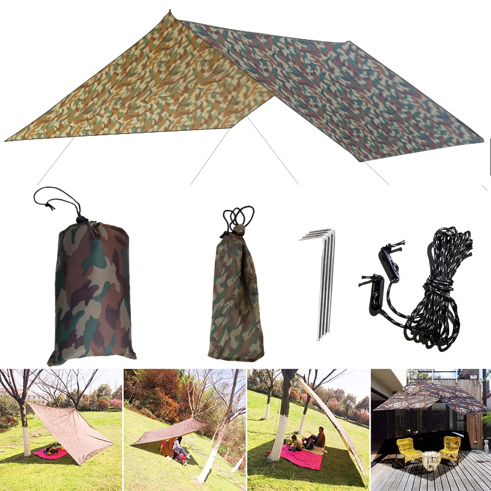 

3x3m Camouflage Sun Shelter Awning Tent Tarp Outdoor Camping Rain Fly Anti UV Beach Tent Shade Camping Sunshade Canopy