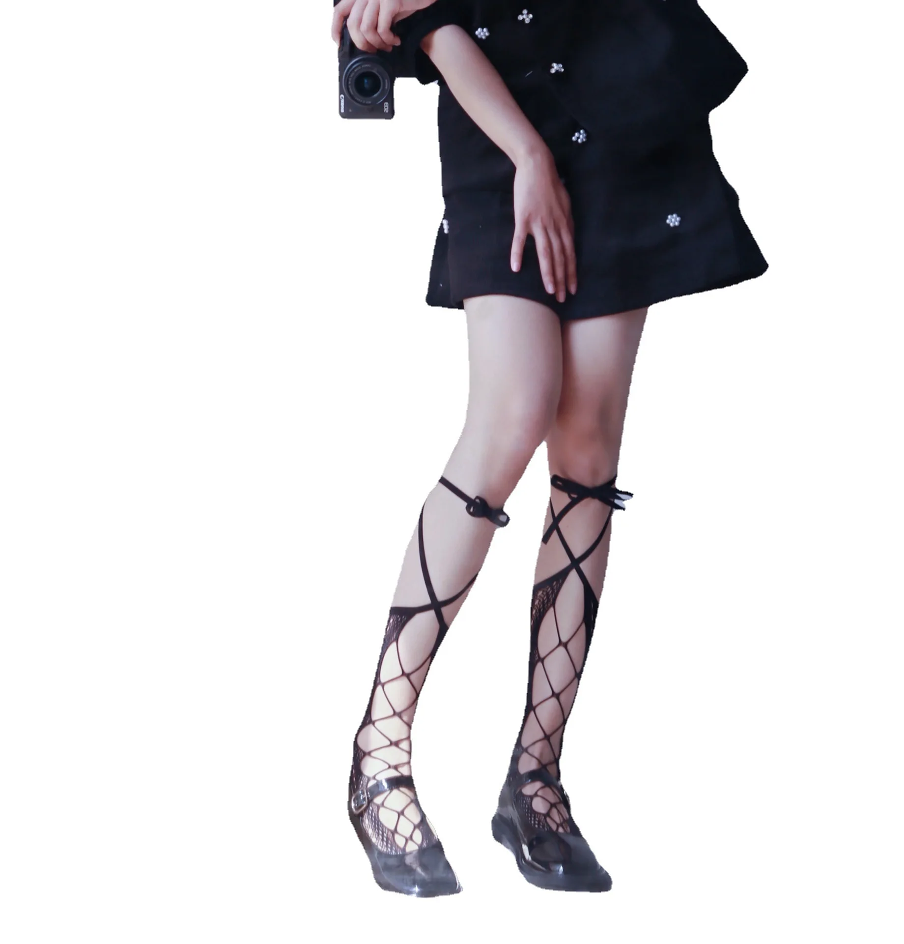 

Gothic Stocking Kawaii Lolita Sexy Underwear Fashion Black Mesh Lace-up Bandage Hosiery for Women Girl Nightclub Diablo Stocking
