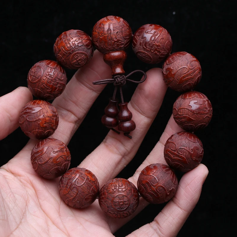 Браслет из розового дерева украшенный бисером счастливый счастливец счастливее