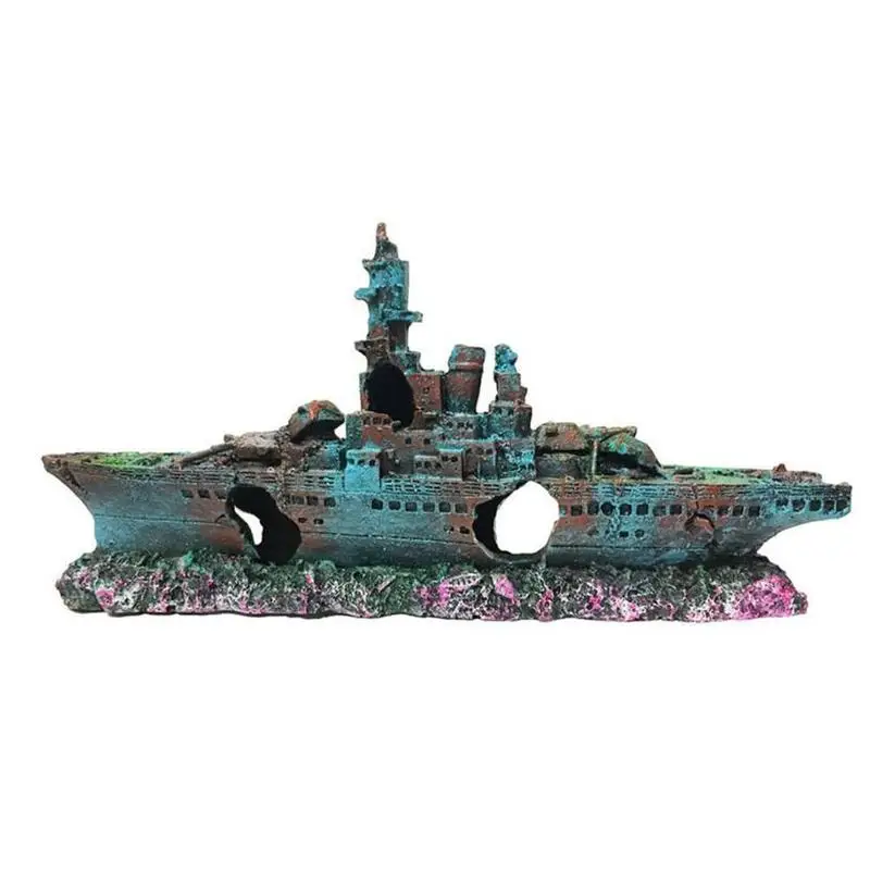 Аквариум для рыбок лодка искусственные крушение затонувшего судна 13 5*6 5*3 см