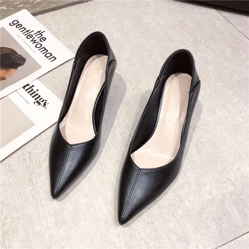 

Yuerui черные кожаные женские туфли на высоком каблуке с острым носком 5,5 см каблук Простые и удобные желтые туфли на одном каблуке 591-2