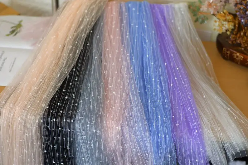 

7 Colors in stock gorgeous net tulle mesh lace fabric, 5 yards wholesale, Off white, Black, Orange, Pink, Blue, grey, Purple NEW