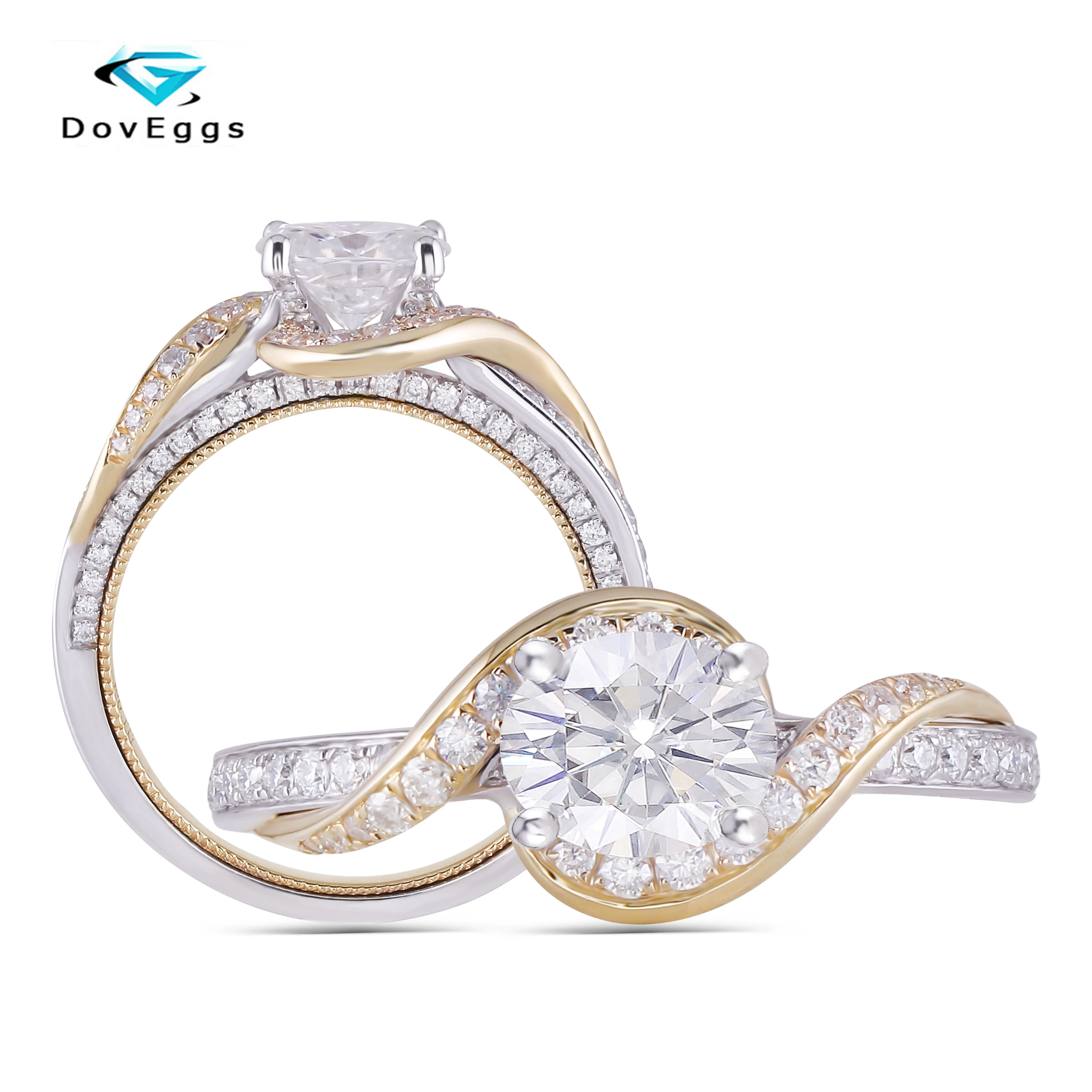 DovEggs 14K белое и желтое золото центр 1CT 5*7 мм DEF/GH цвет овальное обручальное кольцо с акцентами Подарок на годовщину