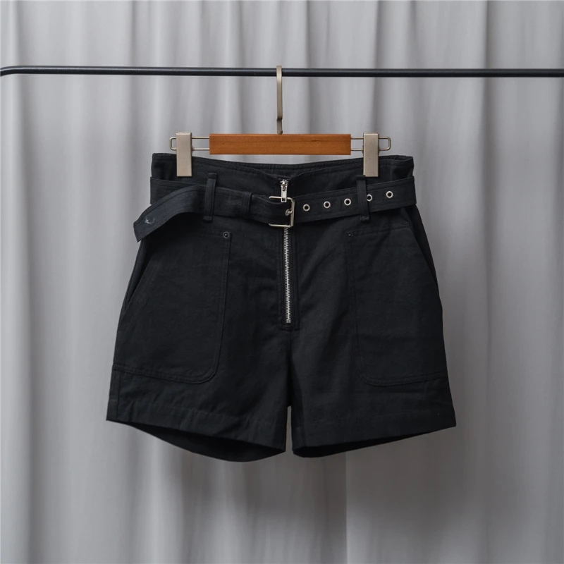 

Women Bud Shorts 2021 New Spring Summer Ladies High Waist Short Pants with Zipper Ladies Fashion Wide Leg Shorts with Belt
