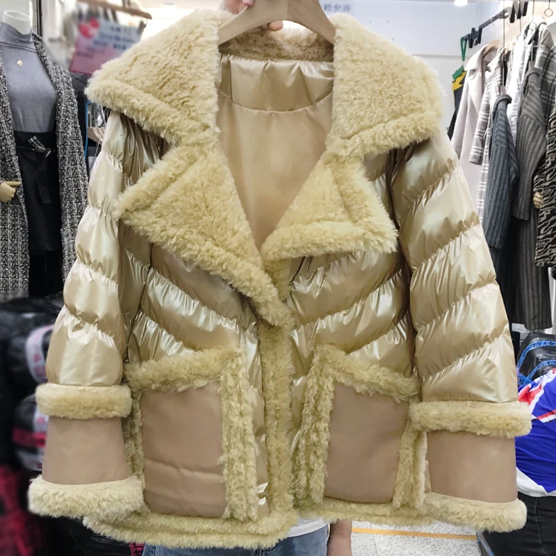 Женская зимняя куртка с натуральным шерстяным меховым воротником зимнее пальто