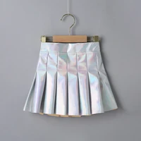 girls shiny pleated skirt childrens clothing girls silver leather skirt short skirt suitable for girls aged 3 7