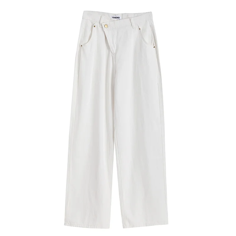 

2020 New Solid Color White High Waist Women Jeans Fashionable Wide Legs Denim Pants Ladies Oversized Trouser for Women