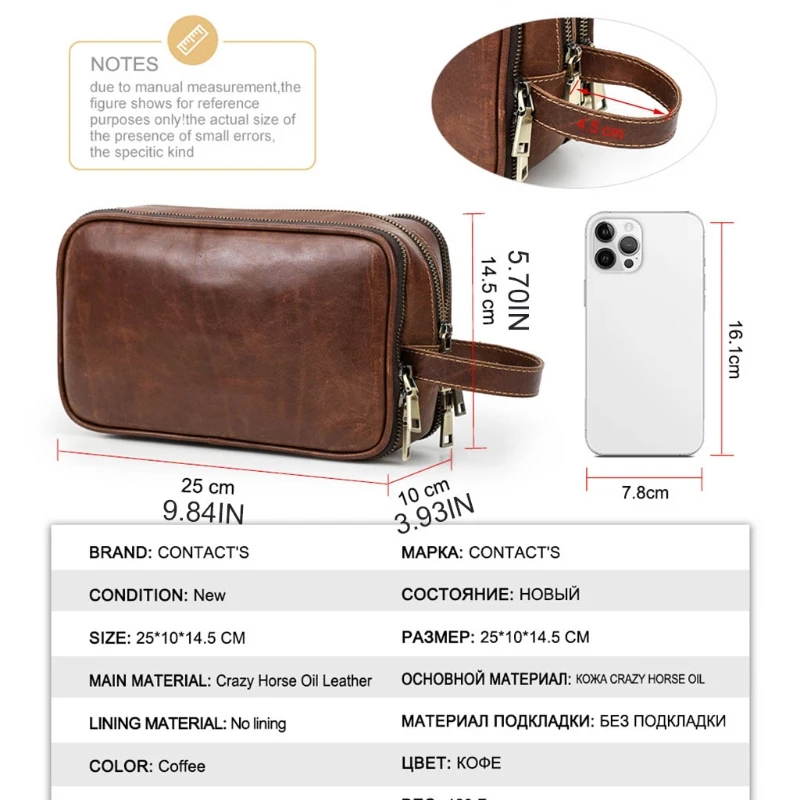 

J60D Men Leather Wash Bags Travel Makeup Bag Multifunctional Cosmetic Pouch Purse Casual Clutch Handbag Storage Organizer