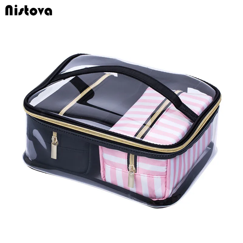 

3Pcs Women's Clear PVC Cosmetic Bag Portable Waterproof Wash Makeup Storage Organizer Case Travel Toiletry Pouch Necessaire Trip