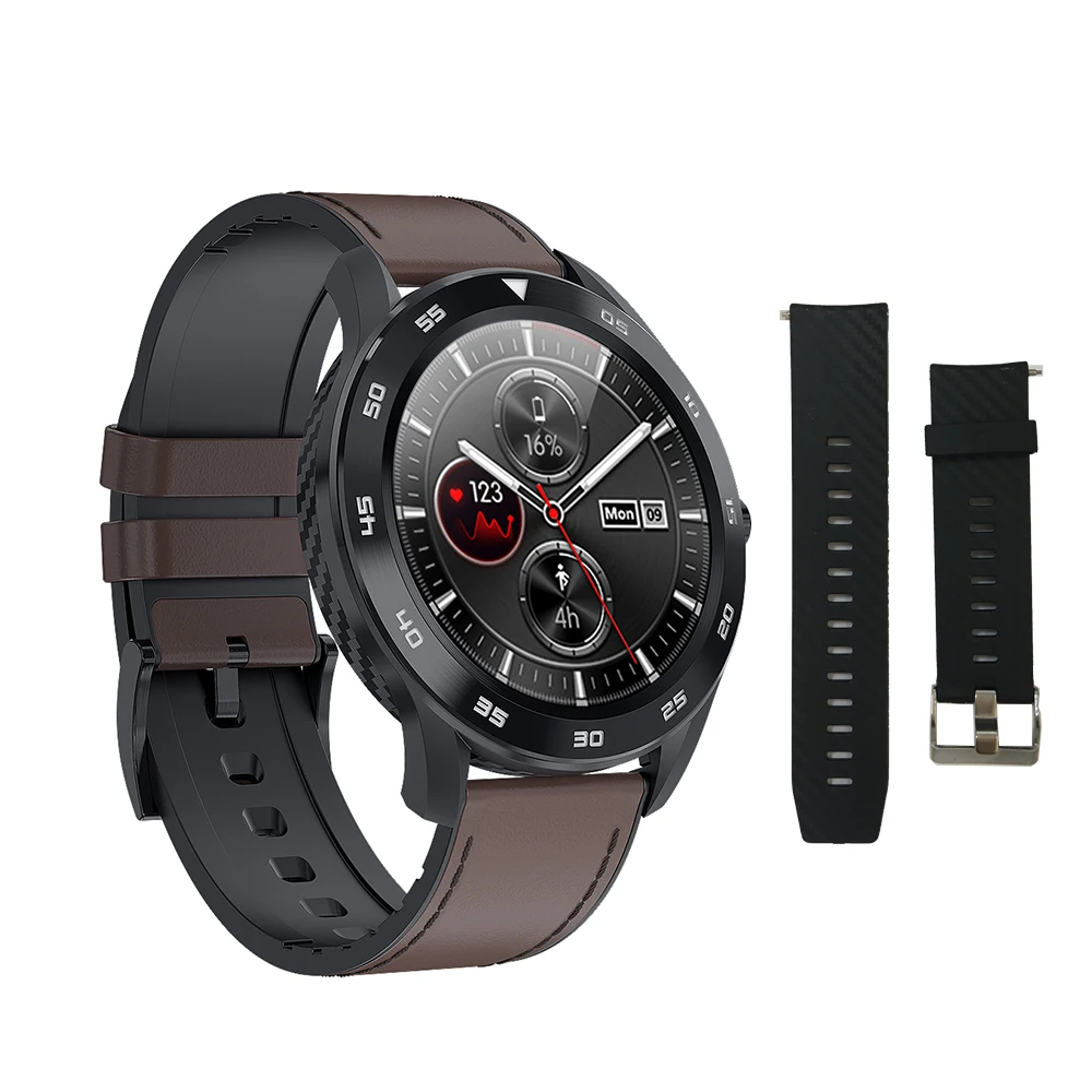 leather-coffee Фитнес-трекер, IP68 Водонепроницаемый Bluetooth Вызов Смарт-часы PPG пульсометр кровяное давление монитор полный экран сенсорный Спорт - Цвет: leather-coffee