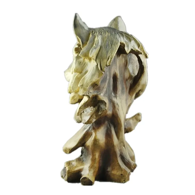 

FAUX WOOD WOLF HEAD STATUE ANIMAL DECORATIVE FIGURINE RESIN ART&CRAFT HOME DECORATION R46
