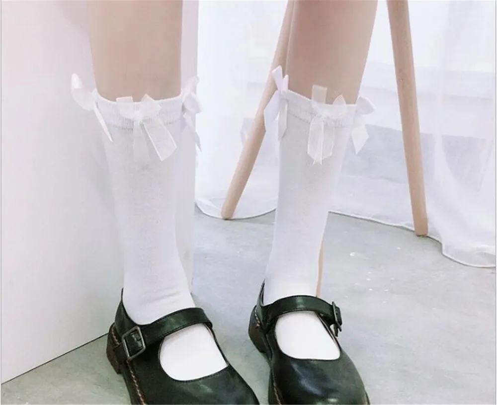 Женские кружевные носки с бантом для костюма Хэллоуина студенческие Школьные