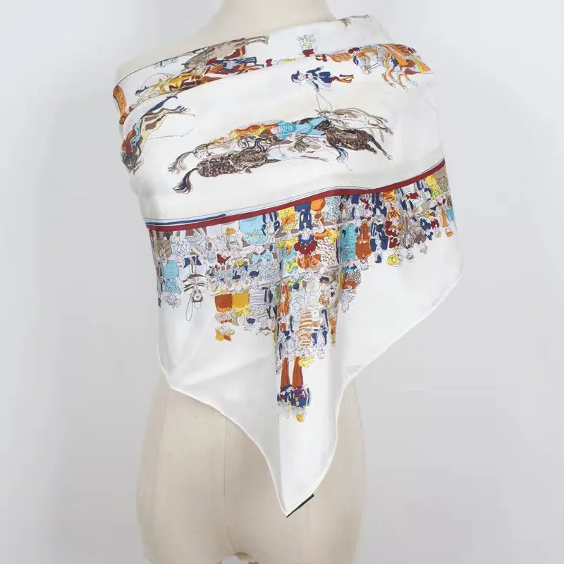 

Шарф из 100% шелка с принтом гоночной лошади, шаль, накидка, женские модные шарфы, хиджаб, квадратный 35 дюймов