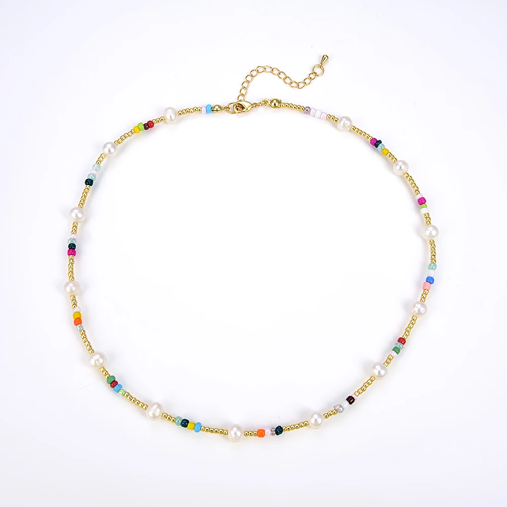 

KKBEAD Boho Freshwater Pearls Choker Jewellery Seed Bead Necklace Bijoux Bohemian Clavicle Necklaces Collars for Women Jewelry