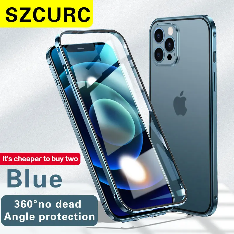 for iphone 13 pro max case new 360° full protection magnetic adsorption metal glass phone cover iphone 11 12mini phone sleeve free global shippi