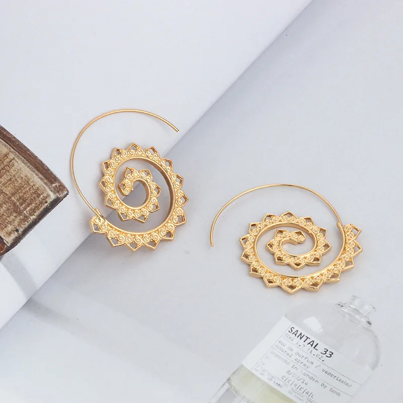 

European and American popular jewelry, oval spiral earrings, Gua vortex gear shaped heart-shaped retro earrings