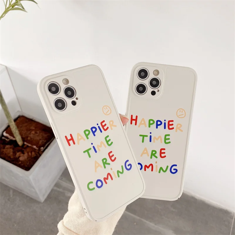 

Cute Cartoon Colorful Letter Pattern Phone Case For iPhone 11 12 Pro Max XS Max XR X7 8 Plus SE 2020 Pure Color Back Cover
