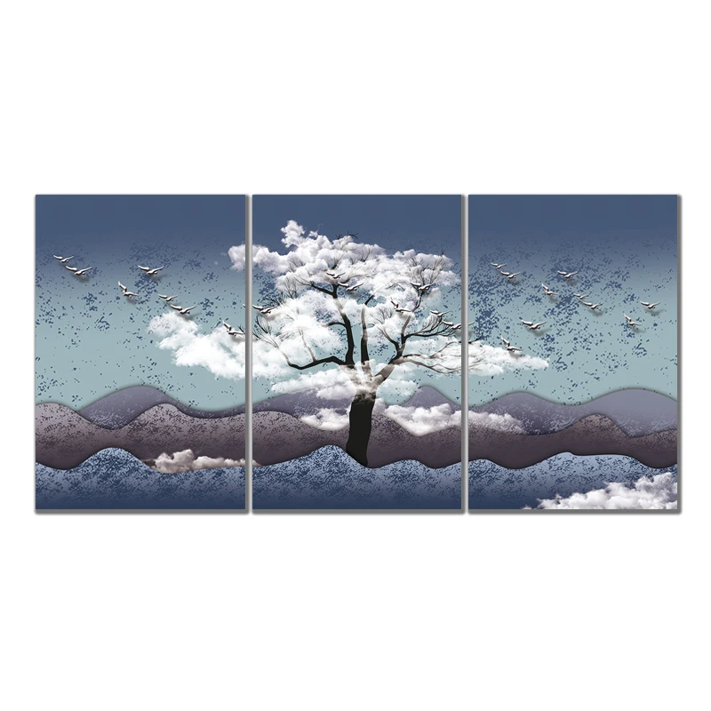 

3Panels Blue Canvas Landscape Painting Cuadros Scandinavian Modern Poster and Print Art Scenery Wall Picture For Living Room