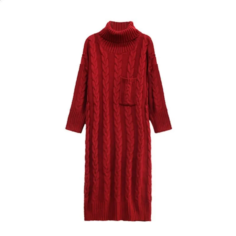 Edition Thickened High-collar Sweater Long Skirt Women's Super-long Knee Knitted Dress Tide over Loose Wharf | Женская одежда