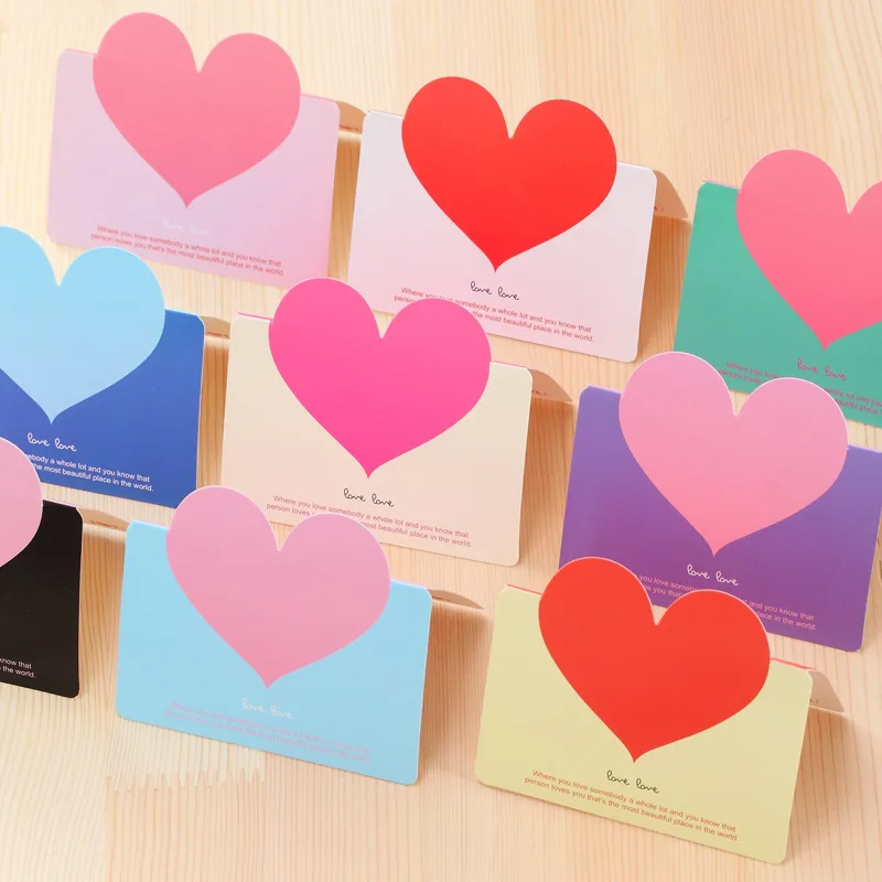 

10pcs/set Small Creative Heart Greeting Cards Wedding Invitations Postcard Gift Card for Kids Birthday Thank You Envelope