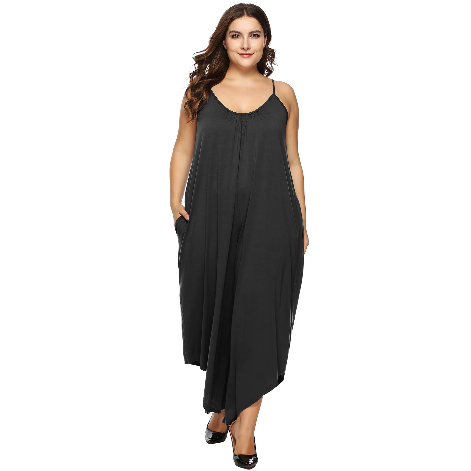 

Women Summer Large Size Casual Jumpsuits Solid Loose Sling Sleeveless Irregular Jumpsuit Girls Wide Leg Pants 2xl 3xl Simple Hot